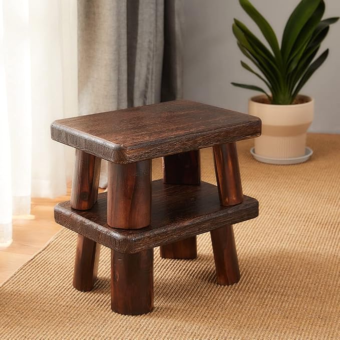 Wooden Stool, Bedside Step Stool, Step Ladder for Kitchen & Bathroom, Foot Rest Stool, Super Sturdy Hold Up to 500 LBS