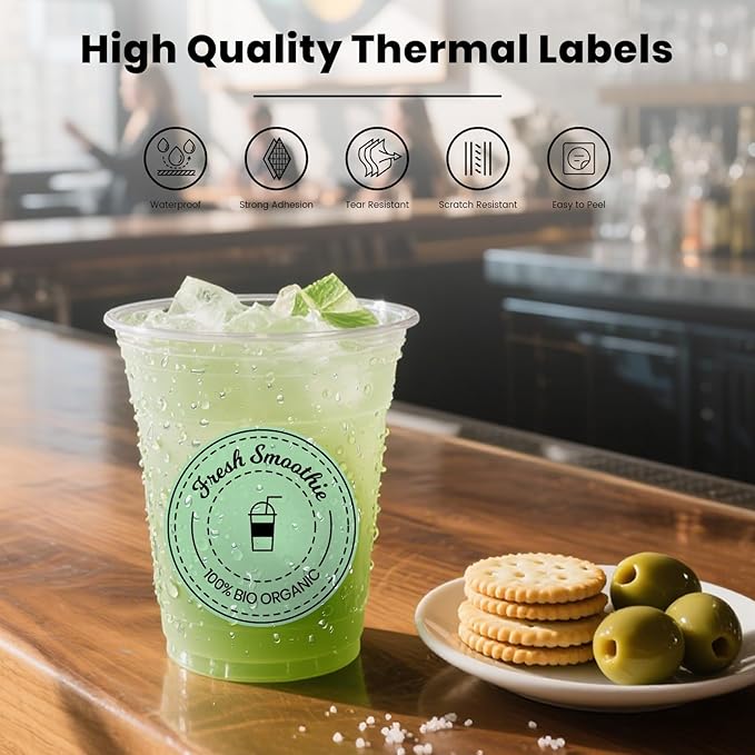 Green Round Thermal Labels 3 Inch Vinyl Circle Waterproof Direct Printer Sticker Self-Adhesive Perforated Name Tag for Logo DIY QR Design Office Address 500 PCS