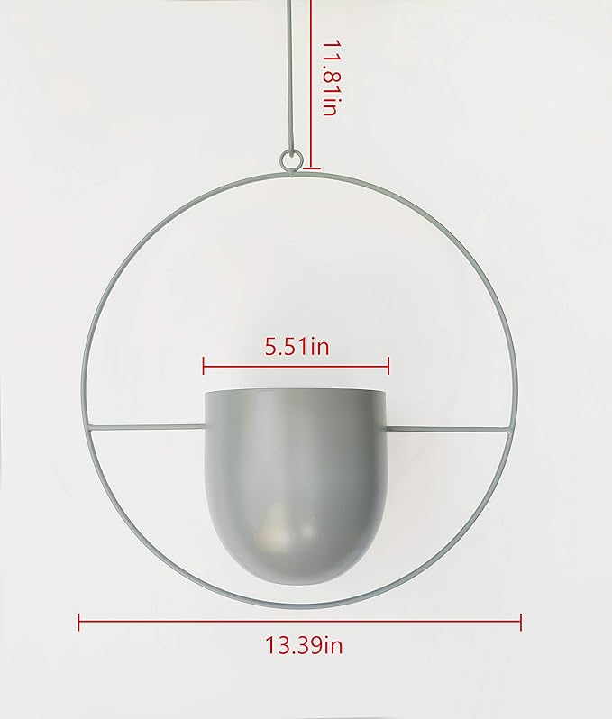 RISEON Boho Green Metal Plant Hanger,Metal Wall and Ceiling Hanging Planter, Modern Planter, Mid Century Flower Pot Plant Holder, Minimalist Planter for Indoor Outdoor Home Decor
