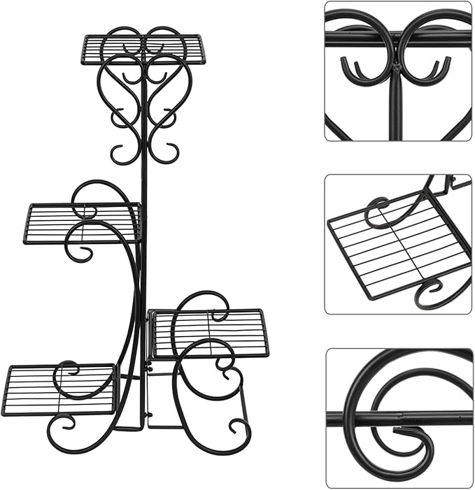 Plant Stand Indoor Outdoor, 4 Tier Metal Flower Pot Holder Shelves for Multiple Plants, Multi Tiered Planter Rack Display Shelf for Patio Garden Living Room (YH-CJ007)