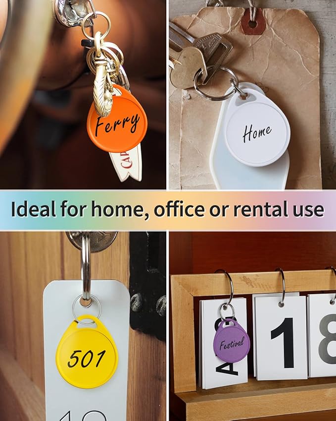 Uniclife 1.5 Inch Colorful Key Tags for Labeling Writable Round Plastic Key Chain Tags with Split Rings Sturdy Item Identifiers in 7 Assorted Colors, 50 Pack