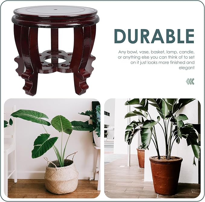 DOITOOL Large Plant Stool Wood Planter Stand Round Wooden Fish Tank Stand Oriental Style Indoor Plant Stand Wooden Display Base