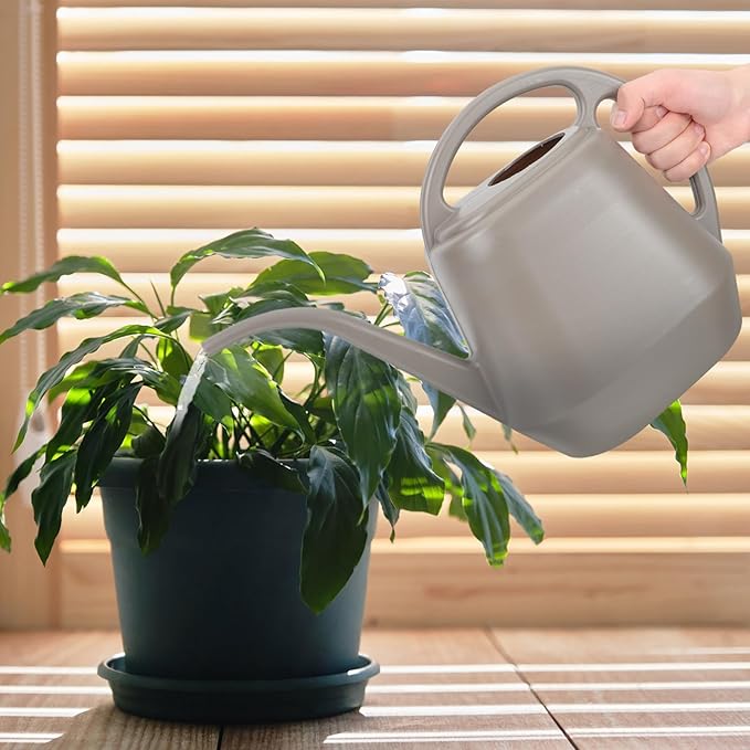 Toyvian 4l Long Spout Watering Can for Indoor Garden and Outdoor Plants Thickened Plastic Watering Pot in Coffee Color Large Capacity for Flowers and Succulents