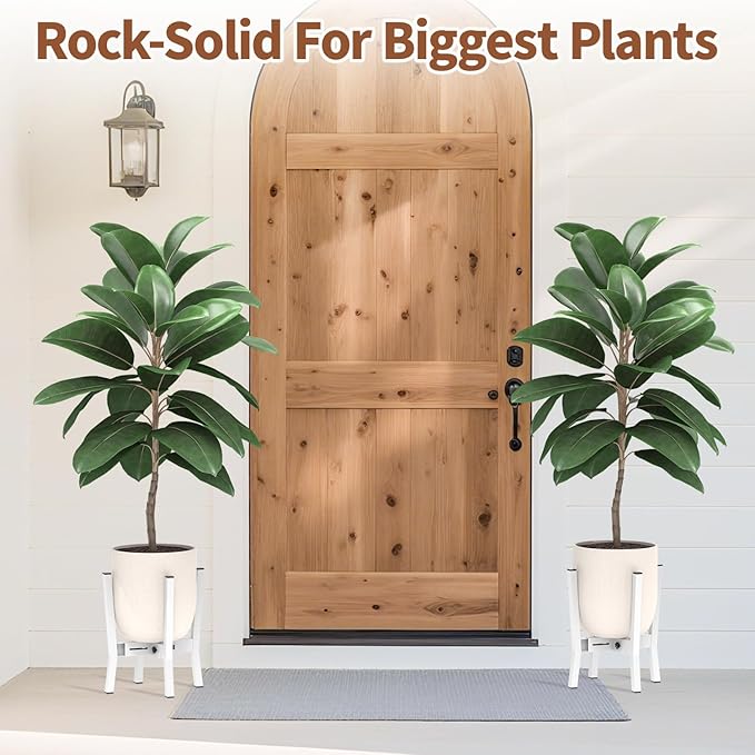LASZOLA White Adjustable Plant Stand for Single Large Outdoor Indoor Planters, Heavy Duty Metal Floor Fern Holder Fits 8 to 12 Inch Pots, Elevated Big Flower Stool for Patio – Pot Not Included, 1 Pack