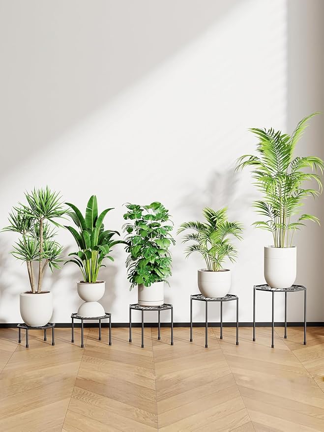 5-Pack Metal Plant Stands for Outdoor Indoor, Anti-Rust Iron Flower Pot Stand, Heavy Duty Plant Pot Shelf for Multiple Plant, Decoration Racks for Home, Patio & Garden (Black)