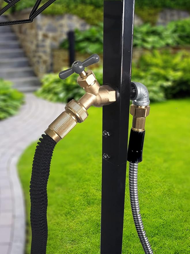 Artigarden Freestanding Outdoor Garden Hose Holder Stand with Brass Faucet, Heavy Duty Metal Water Hose Reel Storage Stake Rack for Backyard, Black (Hose not Included)