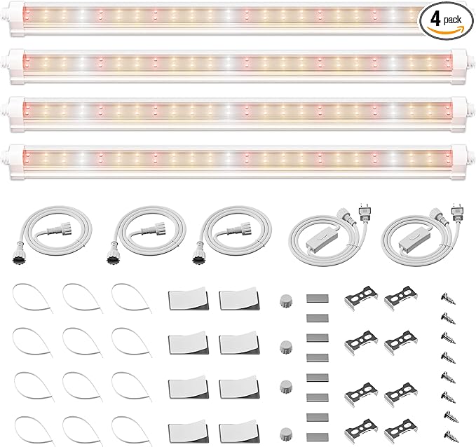 Spider Farmer 1FT LED Grow Lights for Indoor Plants,Light Strips for Shelves,Full Spectrum IP65 Waterproof Supplemental Light Bars for Grow Tent Indoor Greenhouse Plant Seedling Veg Flower,4-Pack