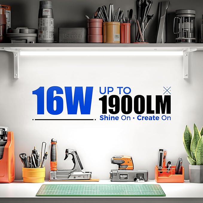 Barrina T5 3FT LED Shop Light, 1900lm, 5000K Daylight White, 16W Utility Light Fixture, Commercial Bay Light for Workshop Garage, Corded Electric with ON/Off Switch, 6 Packs