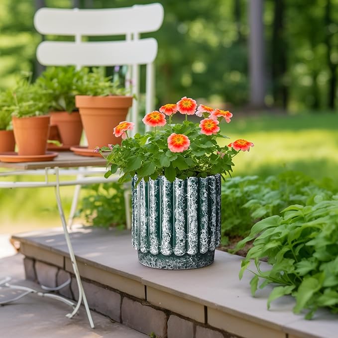 Ceramicfor Ceramic Pots for Plants - 9.6 Inch Plant Pot Indoor with Drainage Hole, Large Ceramic Planters for Outdoor, Fluted Round Flower Planter, Home Decor Living Room, Birthday Gifts, Green