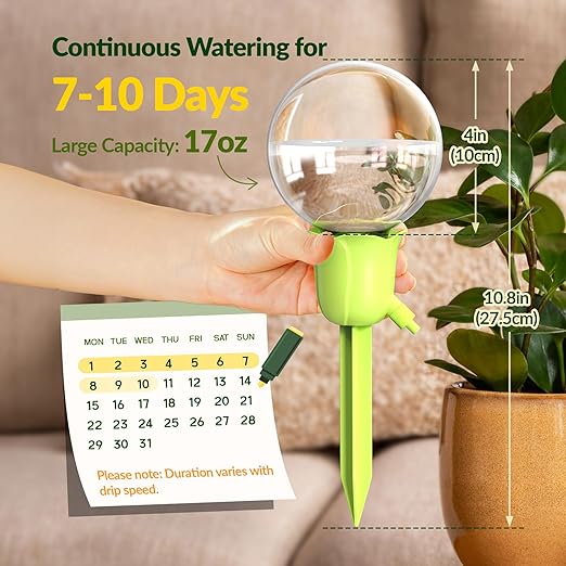 NiHome 4PCS Self-Watering Globes for Indoor & Outdoor Plants, Adjustable Flow Automatic Drip Irrigation Bulbs w/Tulip Stakes for Potted Plants, Succulents, Hanging Baskets, Gardens (2 Pink + 2 Green)