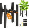 LASZOLA Bamboo Adjustable Plant Stand for Single Large Indoor Planters, Heavy Duty Floor Fern Holder Fits 8 to 12 Inch Pots, Mid Century Elevated Big Stool for Flower– Pot Not Included, Black, 1 Pack
