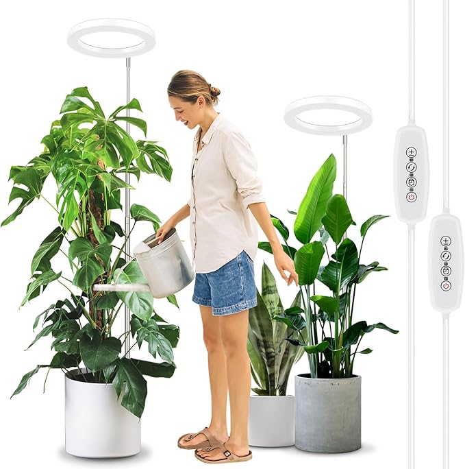 LORDEM 10" Grow Light for Indoor Plants, Full Spectrum Plant Lamp with160 LEDs, 4H/8H/12H Timer, 6 Dimmable Levels, 3 Spectrum Modes, Height Adjustable 65", Ideal for Large Tall Plants, Pack of 2 Pack