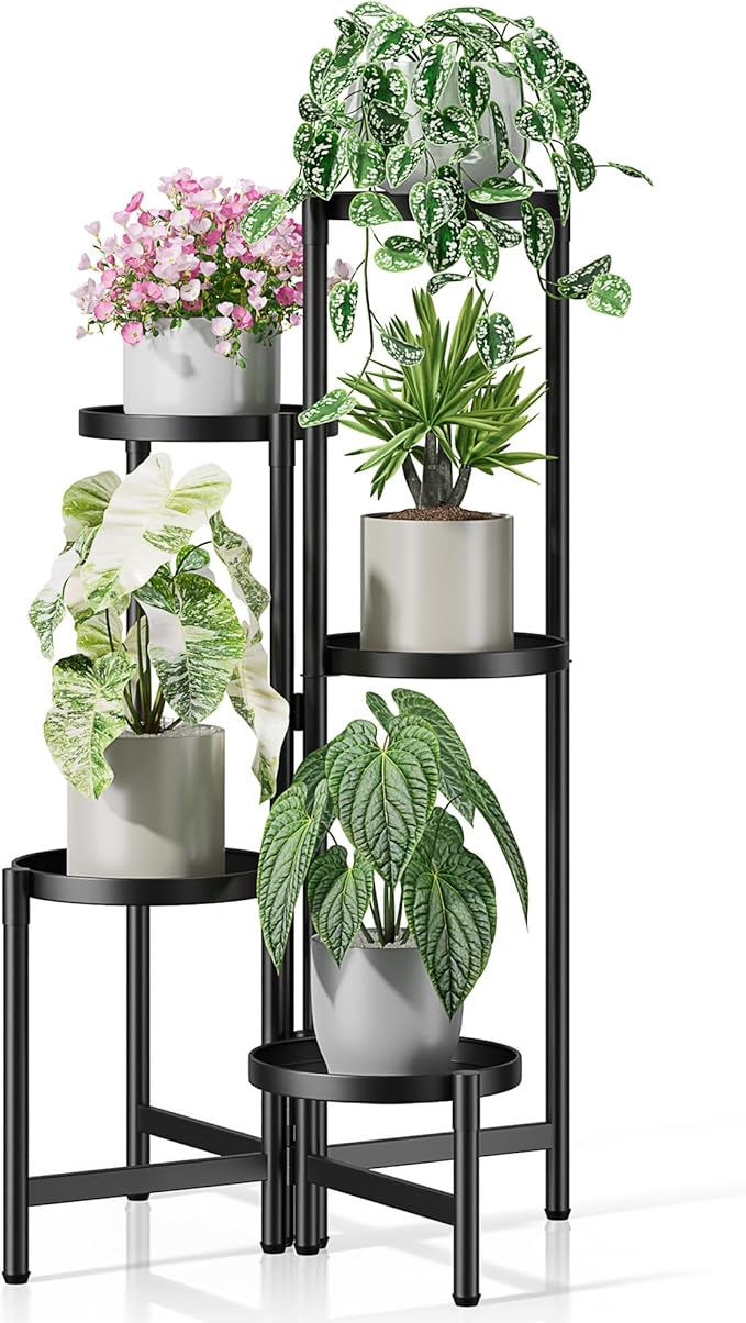 Stand Plants, 5 Tier Large Plant Stand Indoor, 7.9 Inch Wide Tall Corner Metal Plant Stands Outdoor for Multiple Plants, Foldable Tiered Flower Display Holder Rack Shelf for Patio Porch Balcony