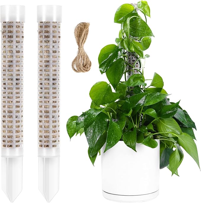 Pre-Filled Sphagnum Moss Pole for Climbing Plants, 25.4 Inch Extendable Plant Stakes, Reusable Plastic Moss Support Poles, Long-Lasting Moisture for Pothos & Monstera Growth