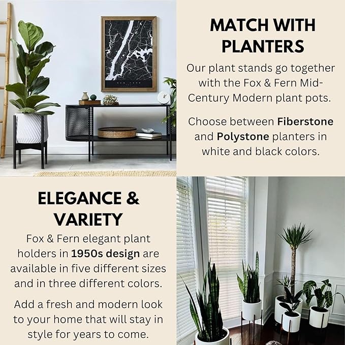 Fox & Fern Bamboo Plant Stand — 11.8 Inch Fixed Size Wooden Mid Century Plant Stand for Indoor Planters (Not Included) - Raised Flower Pot Holder for Indoor Big Pots - Plug In Design - Dark Bamboo