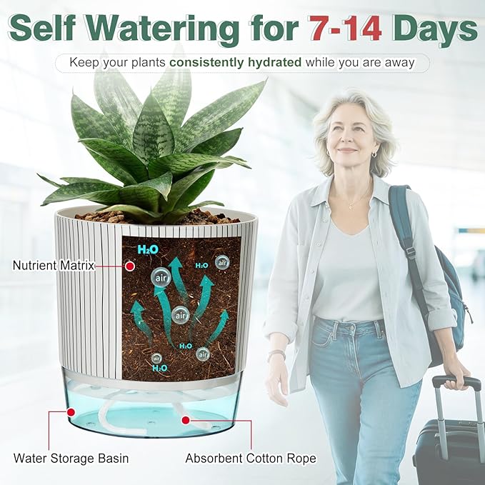6 Pack Self Watering Pots for Indoor Plants, 4+5.5+6.3 Inch Self Watering Plant Pots Set, Flower Pots with Wick Rope and Reservoir for African Violet, Spider Plant, Orchid