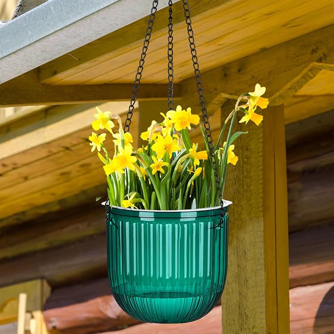 Maxcheck 4 Pcs Self Watering Hanging Planters Indoor Gift 6.5'' 4.5'' Hanging Flower Pots Baskets Outdoor Self Watering Plant with 3hooks Drainage Holes for Home