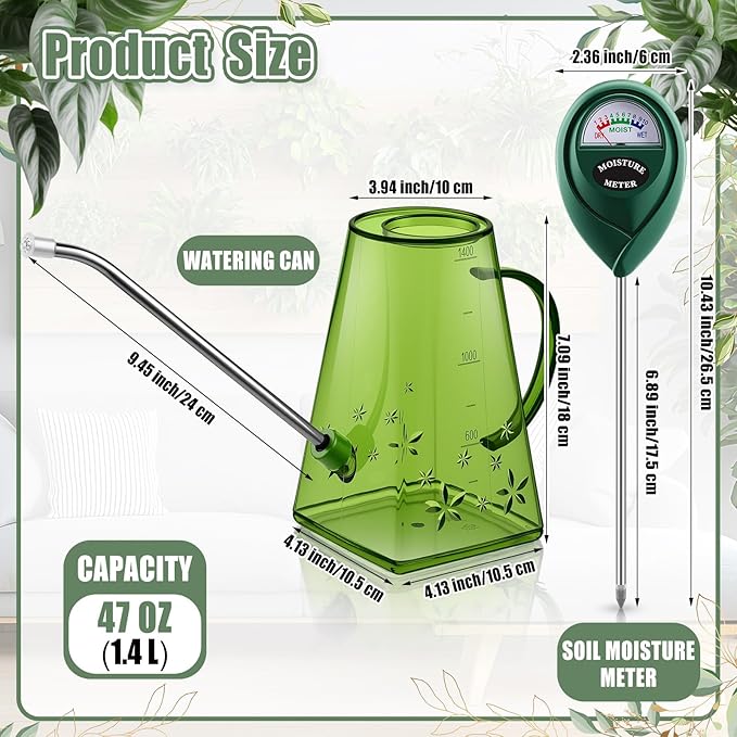 Indoor Plants Watering Can for Indoor Plants Long Probe Soil Moisture Meter Long Spout 47 oz Watering Cans Water Monitor Indicator for Pot Flower House Gardening Farming