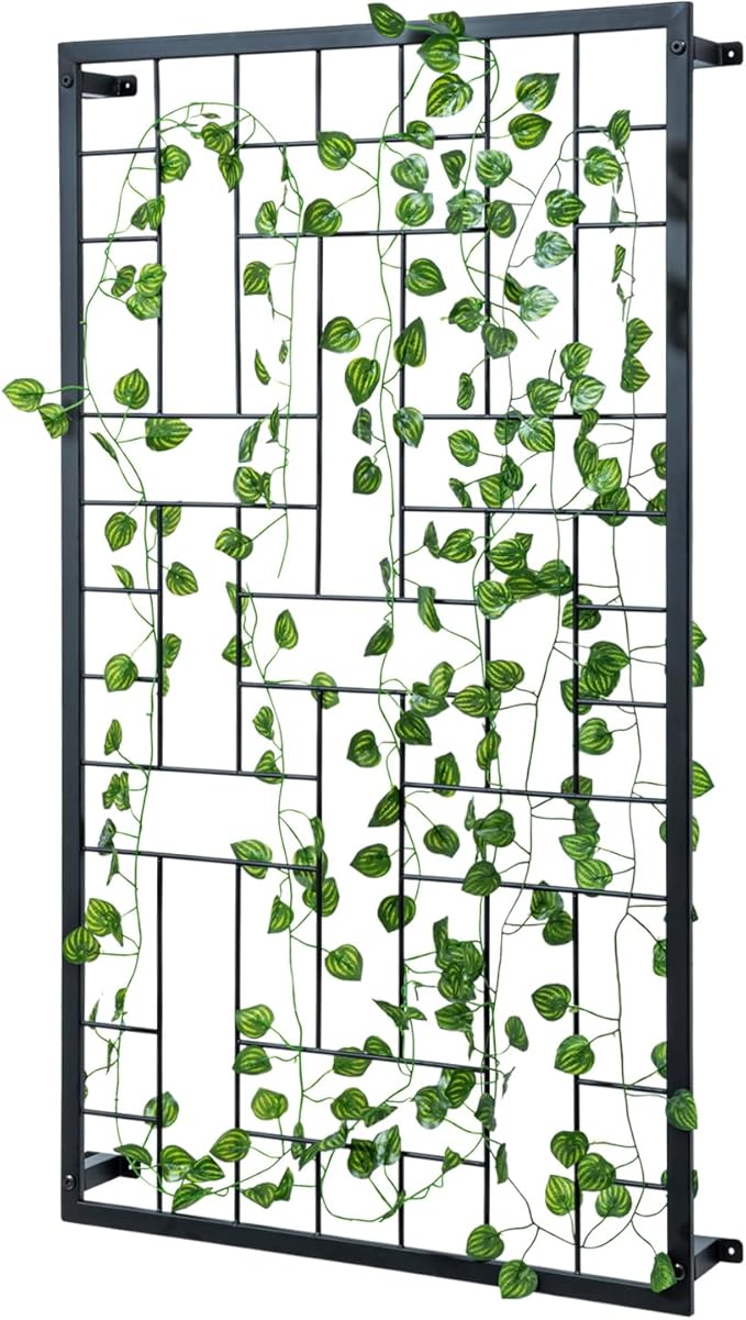 MyGift Large Garden Wall Trellis, Modern Artistic Geometric Metal Wire Garden Trellis, Wall Mounted Weave Grid Lattice Support Frame for Climbing Plants and Crawling Vines