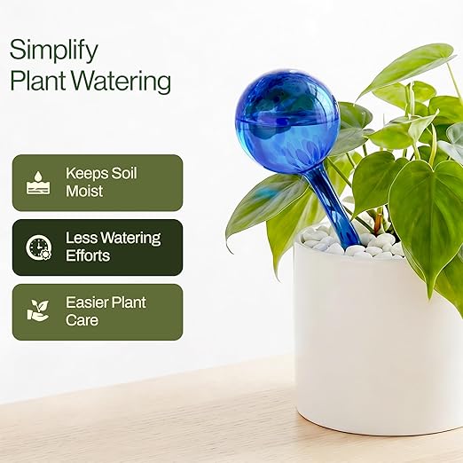 Besti Large Self Watering Globes for Plants Hands Free | Durable, Multicolored Glass Craftsmanship | Holds 380-400ml, Waters Plants Up to 2 Weeks