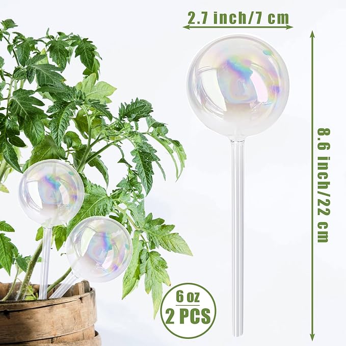 2Pcs Plant Watering Globes,Iridescent Rainbow Glass Self Watering Planter Insert,Clear Watering Bulbs for Indoor,Outdoor,Flowerpot,Hanging Plants,Home Garden