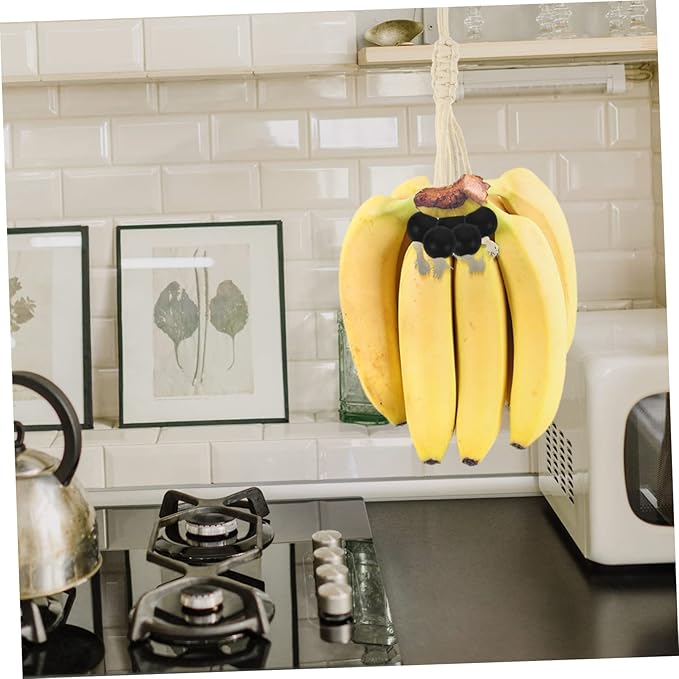 Cabilock Banana Hanging Rack Fresh Keeping Banana Stands Cotton Rope Holder Macrame Rope Storage