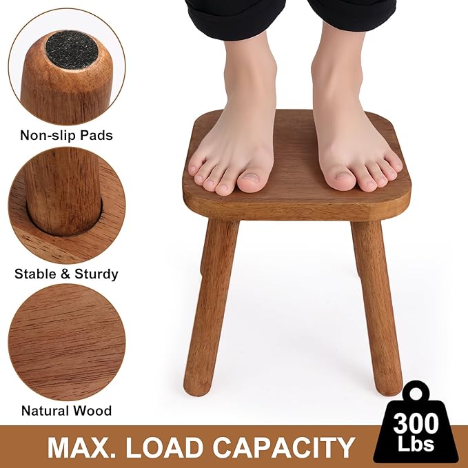 Solid Wood Step Stool，Wooden Plant Stool, Wood Plant Stand, Round Footstool, Removable Portable, Small Short Shoe Changing Stool (Walnut, 9.3inch)