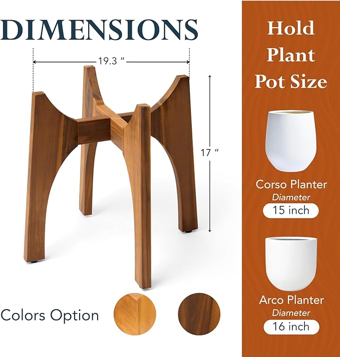 KUTE NEST Acacia Wood Plant Stand - Elegant Match for Corso/Arco Planter, Medium Indoor Solid Wood Plant Holder with Walnut Finish for Modern Home Decor (Walnut, High - Medium)