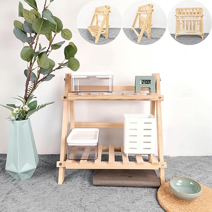 2 Tiers Plant Stand Bamboo, Tabletop Bamboo Succulent Plant Stand for Window Sill Plant Shelf, Rack Flower, Pot Holder, Desk Tiered Succulent Pot Holder(White)