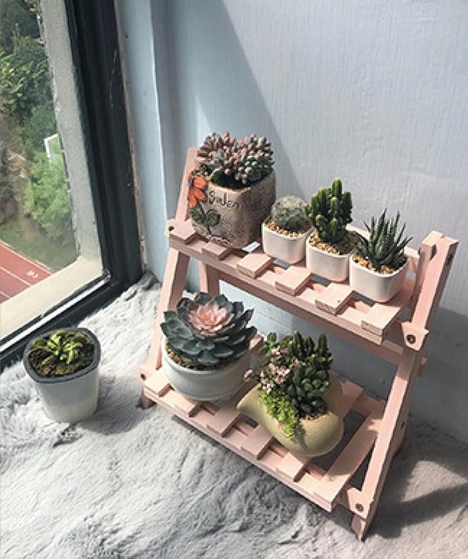 2-Tier Bamboo Plant Stand - Indoor Tabletop Succulent Plant Shelf, Rack, Flower Pot Holder