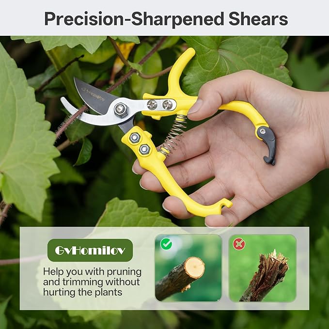 Pruning Shears for Gardening,Lightweight Plant Shears,Q-Shaped Garden Scissors for Cutting Flowers，Pruners for Tree Trimming,Indoor Plant Scissors for Women (Yellow)