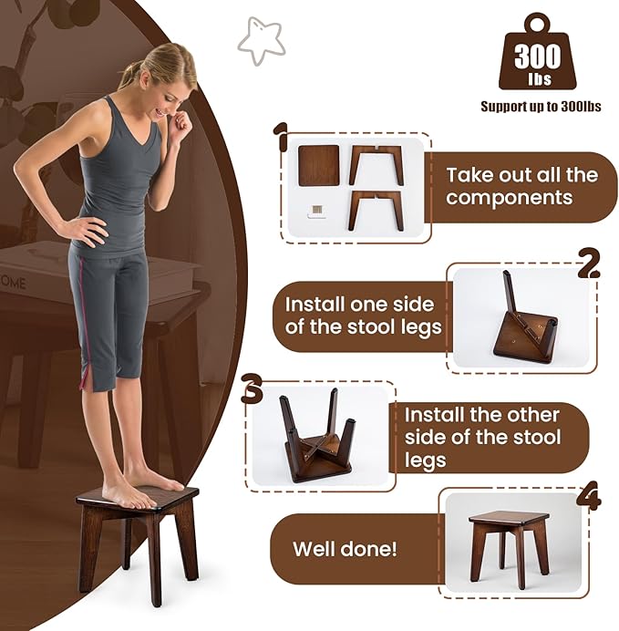 StrongTek Bamboo Small Step Stool, Durable and Stylish Wooden Step for Adults and Kids, Perfect for Kitchen, Bathroom, Bedroom, or Living Room, Non-Slip, Compact, Portable, Easy to Store (Chocolate)