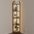 70 Inch Corner Shelf with LED Lights, 5-Tier Corner Bookshelf for Small Spaces, Wood & Metal Storage Rack for Bedroom, Living Room, Office - Modern Space Saving Design- Grey
