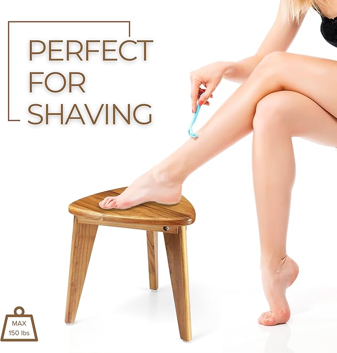 Teak Shower Stool, Teak Shower Bench, 12'' Spa Shower Foot Rest for Shaving Legs, Waterproof Wood Chair for Inside Shower, Organizer Wooden Stool, Corner Seat for Bathroom Livingroom