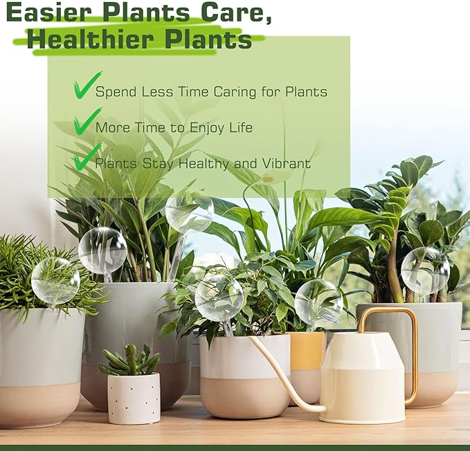 Self Watering Globes, Glass Clear Plant Watering Globes, Self Watering Planter Insert for Indoor & Outdoor Potted, Self Watering Planter Insert Spikes Devices for Everyday or Vacation Use, 4 Pack