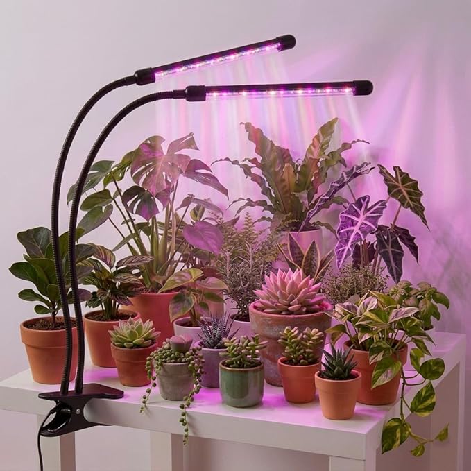 Grow Lights for Indoor Plants 2 Heads Full Spectrum, Flexible Gooseneck Clip On Plant Light 40 LEDs, 3/9/12H Auto Timer 3 Modes 10 Brightness Levels for Seed Starting, Flowers & Vegetables