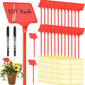 Marsui 202 Pcs Large Plant Labels Kit, Include 100 Outdoor Plastic Plant T Type Tags Waterproof Reusable Plant Markers Stakes, 100 PET Films and 2 Marker Pens for Herbs Pot(Red,6 Inch)
