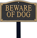 SmartSign Designer Beware of Dog Plaque/Marker/Sign with Stake 18" Tall | 5.75" x 9.5" Aluminum Metal Sign for Yard/Lawn, Gold & Black, Alumi-Shield Coating, Made in USA