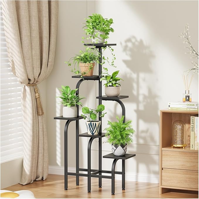 Asgolion 6 Tier Plant Stand Indoor, Plant Shelf for Multiple Plants, Flower Pot Holder Shelf, Planter Display Rack for Patio Garden Balcony Living Room Bedroom Decor, Black