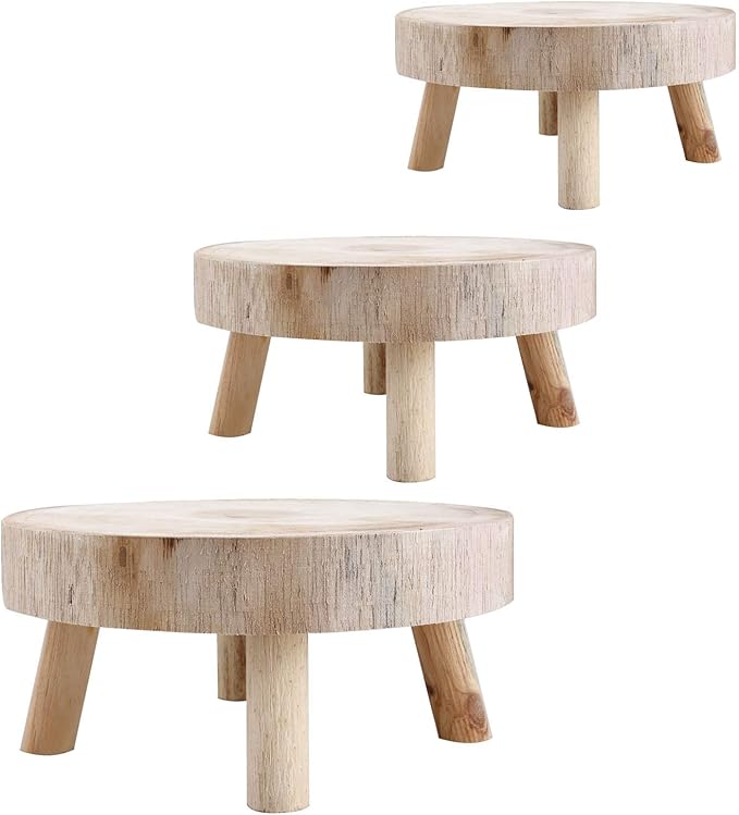 UNIE Mini Wooden Stool Round Garden Flower Display Stand Decorative Short Stool for Indoor Outdoor Office Dining Room