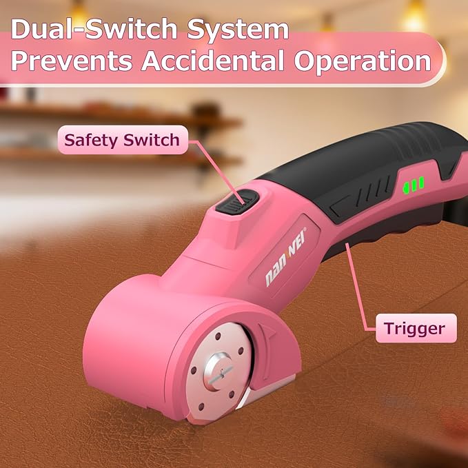 NANWEI Electric Scissors Cordless, Type-C Rechargeable Cardboard Cutter, 4.2V High‑Torque Motor, for Thin Cardboard Carpet Leather (Cardboard Cutter - Pink)