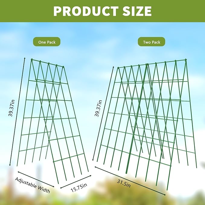 Cucumber Trellis 2 Pack, Foldable A-Frame Garden Trellis for Raised Bed Garden Grow Support with Plant Support Clips, Twist Ties, Plastic Ties, for Cucumber,Tomato, Climbing Plants and Flowers