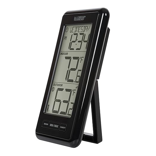 La Crosse Technology 308-43647-INT Digital Black Wireless Thermometer with Indoor Humidity, LCD