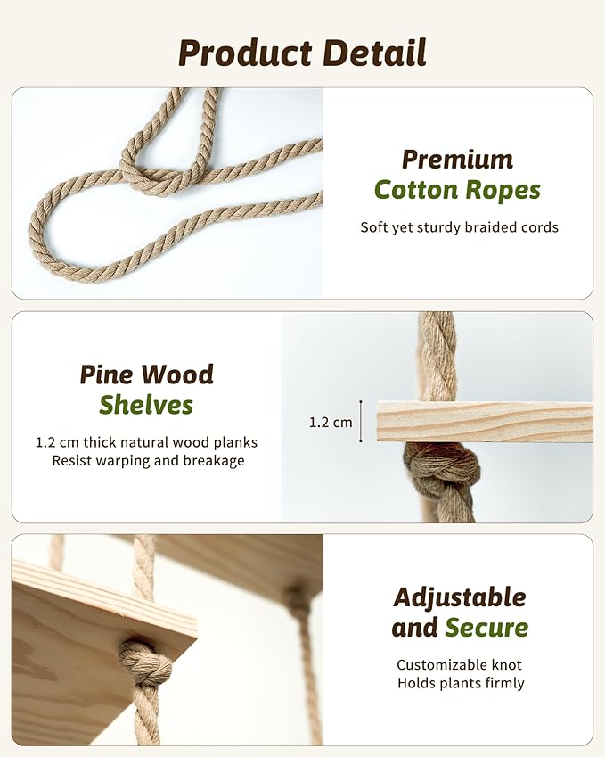 GENTINGBRO Window Plant Shelves Macrame Plant Hanger Floating Shelves Window Sill Shelf for Plants Hanging Plant Stand Indoor Window Plant Holder Boho Decor Living Room Bedroom Wall Decor