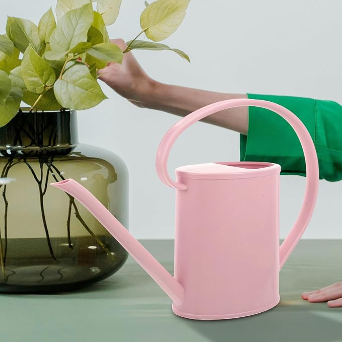 Lurrose 2l Long Spout Watering Can Pink Gardening Watering Kettle for Indoor and Outdoor Plants with Sturdy Spout