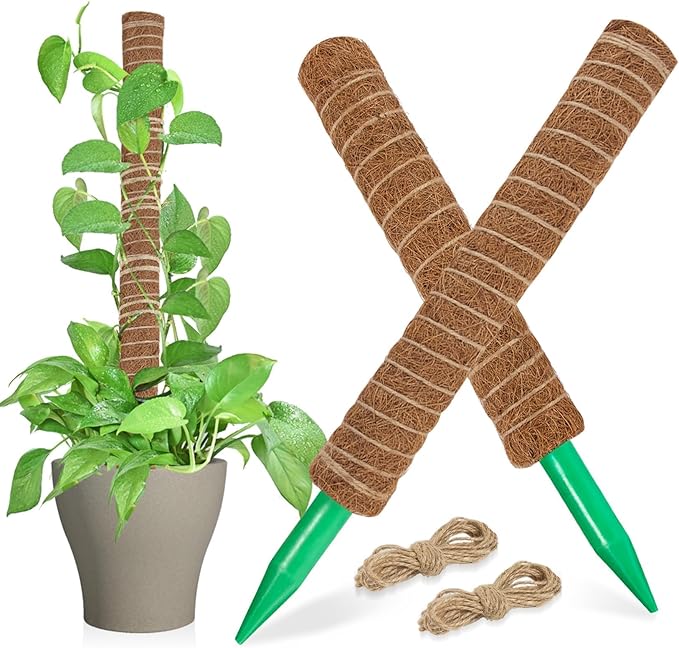 Sukh Moss Totem Pole - Moss Pole for Plants Monstera 2 Pcs 15.7 Inch Coco Coir Pole for Climbing Indoor Potted Plants Training Grow Upwards with Jute String Moss Stick for Plant Support Extension