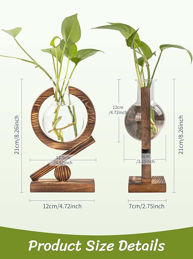 Plant Propagation Station,Planter Terrariums with Wooden Stand and Air Planter Bulb Glass Vase, Birthday Gifts for Home Office Garden Boho Desk Decor (Dark Burnt Wood)