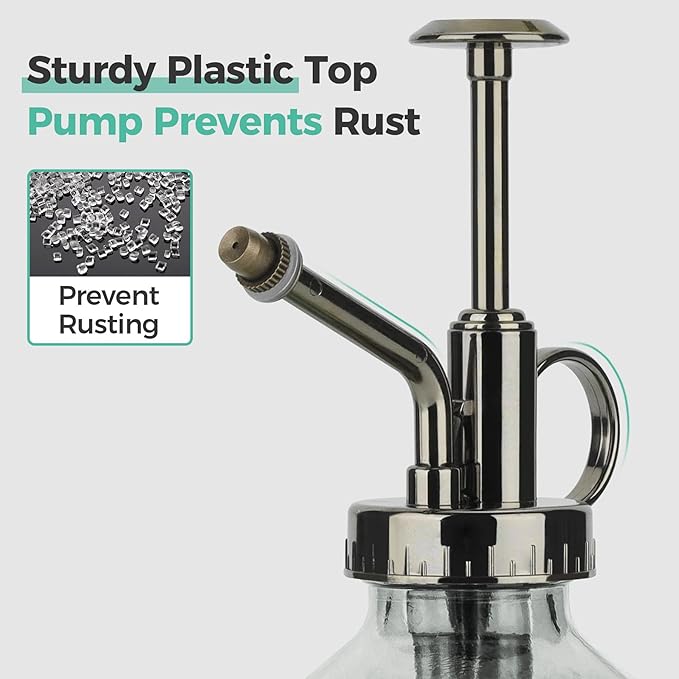 T4U Glass Plant Mister 200ML, Vintage Spray Bottle with Top Pump Fine Mist Garden Flower Sprayer Small Decorative Spritzer Watering Can Gift for Indoor Outdoor Succulent House Plant (Clear)