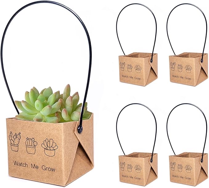 50PCS Watch Me Grow Succulent Wrap, Fits 2 Inch Pots Succulent Wrap Bag with Plastic Handle Kraft Paper Sleeve Succulent Tags for Shower Party Favors Ideas (50PCS)