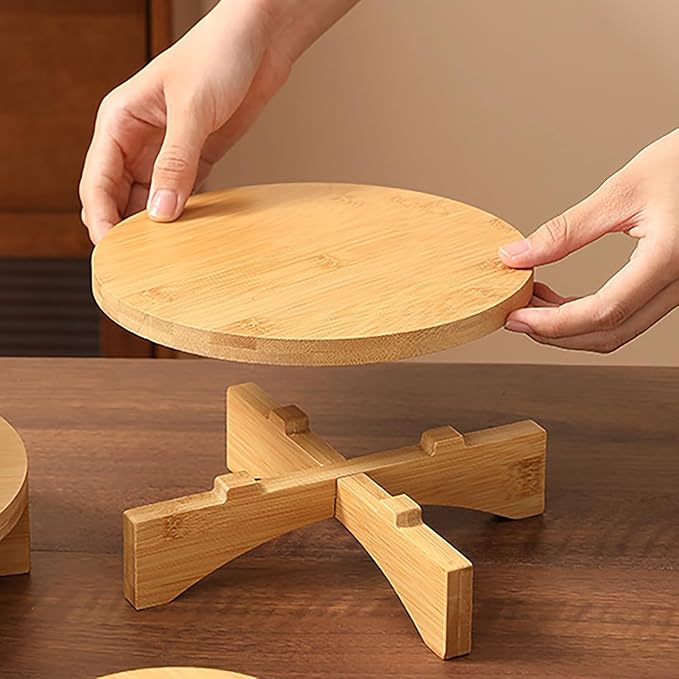 Short Round Wooden Plant Stand Indoor Desktop Flower Pedestal Stand Wood Decor Risers for Small Plants Display(6 Inch)